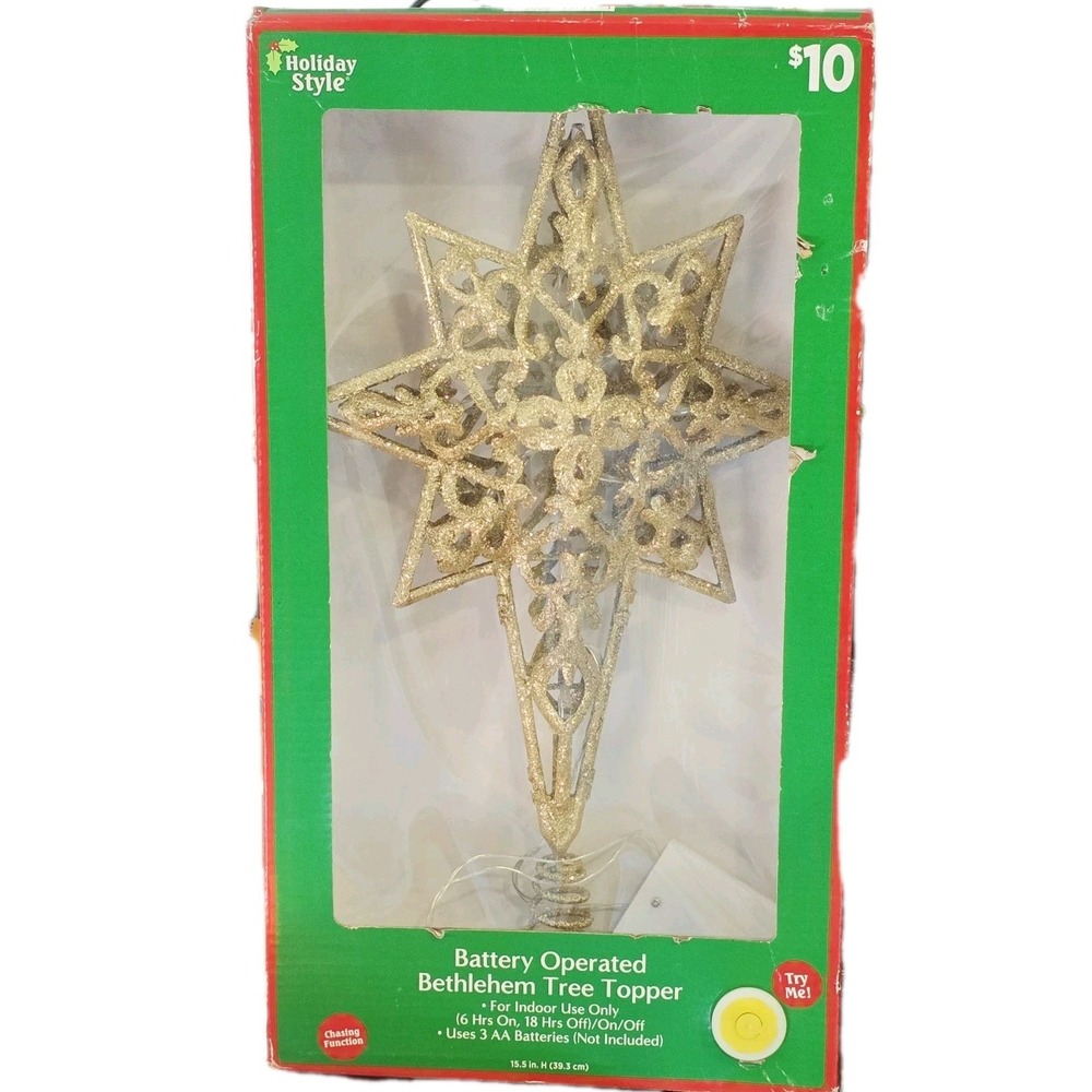 Battery Operated Bethlehem Christmas Tree 15.5 Inch‎ Holiday Topper Vintage